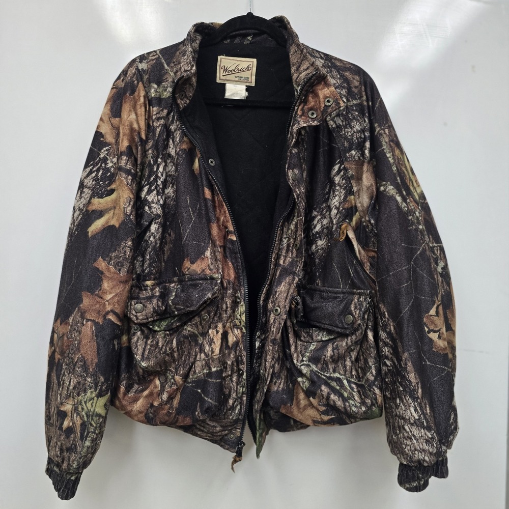 Vintage Woolrich Woolen Mills Camo Bomber Hooded Jacket Men Medium Outdoor Guide